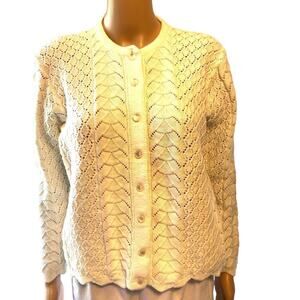 Vintage80s Kate Collins Women M/L Knit Sweater Cardigan Ivory Grannycore Cottage